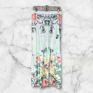 C. dear sea foam mint green Floral butterfly Print Maxi Skirt sz XL